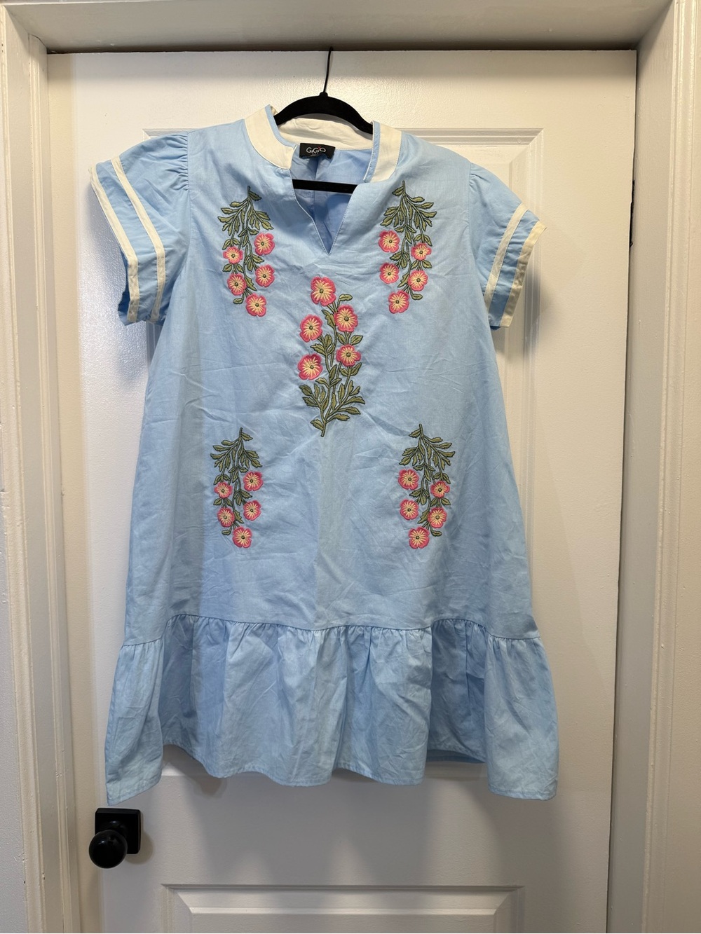 Light Blue Floral Embroidered Girls' Casual Dress